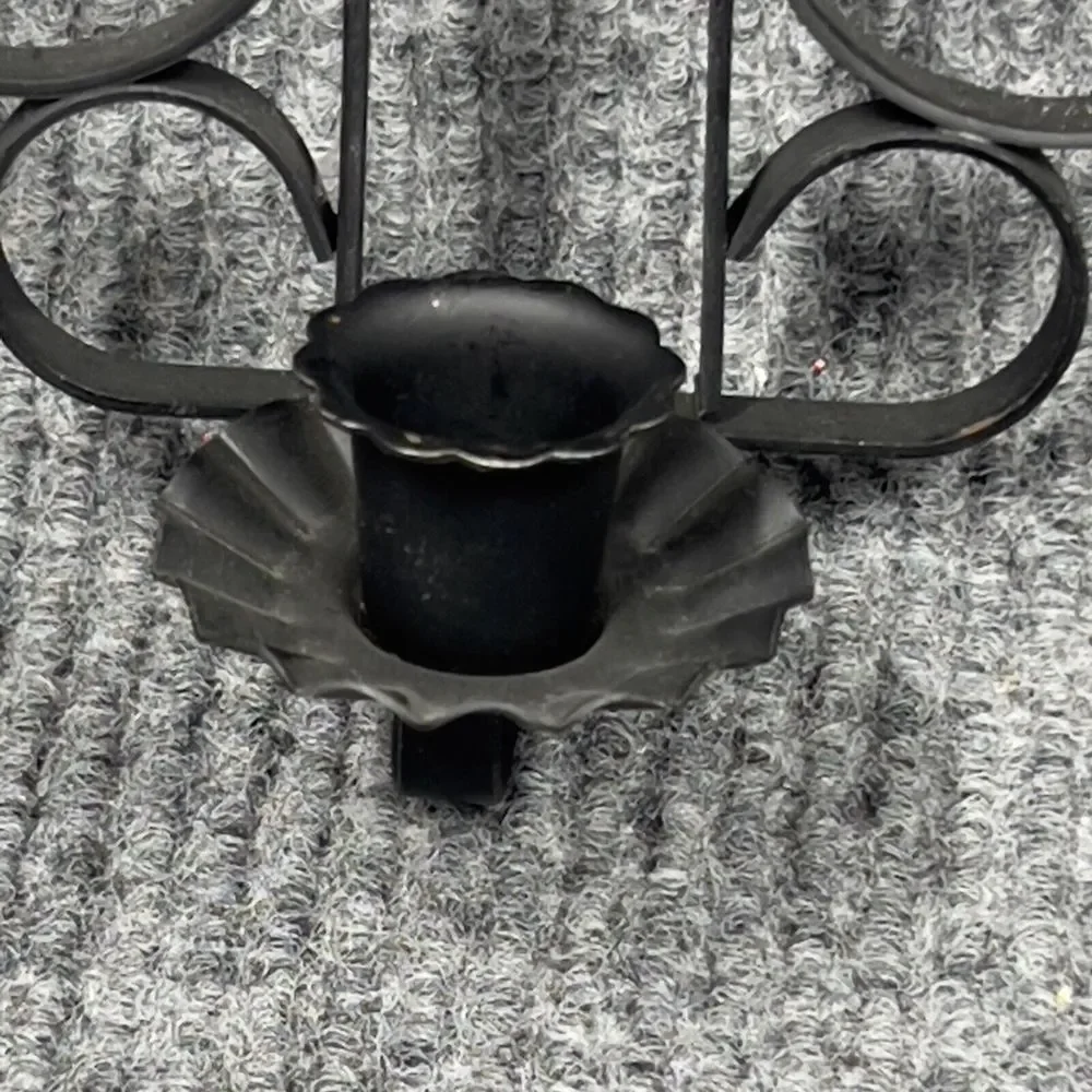 Vintage MCM Spanish Gothic‎ Wall Hanging Black Wrought Iron Candle Holder Set